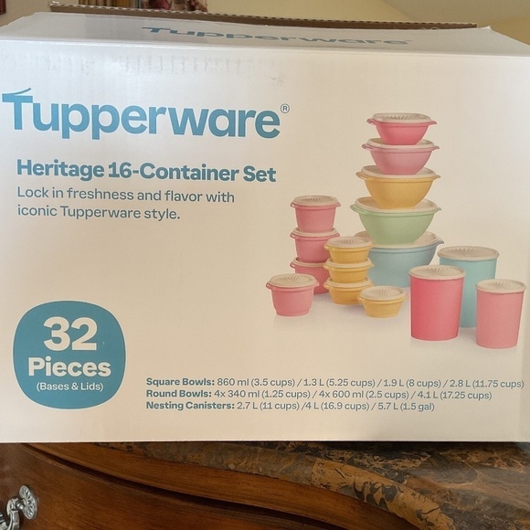 New with box Tupperware Heritage Collection 32 Piece Food Storage Container Set